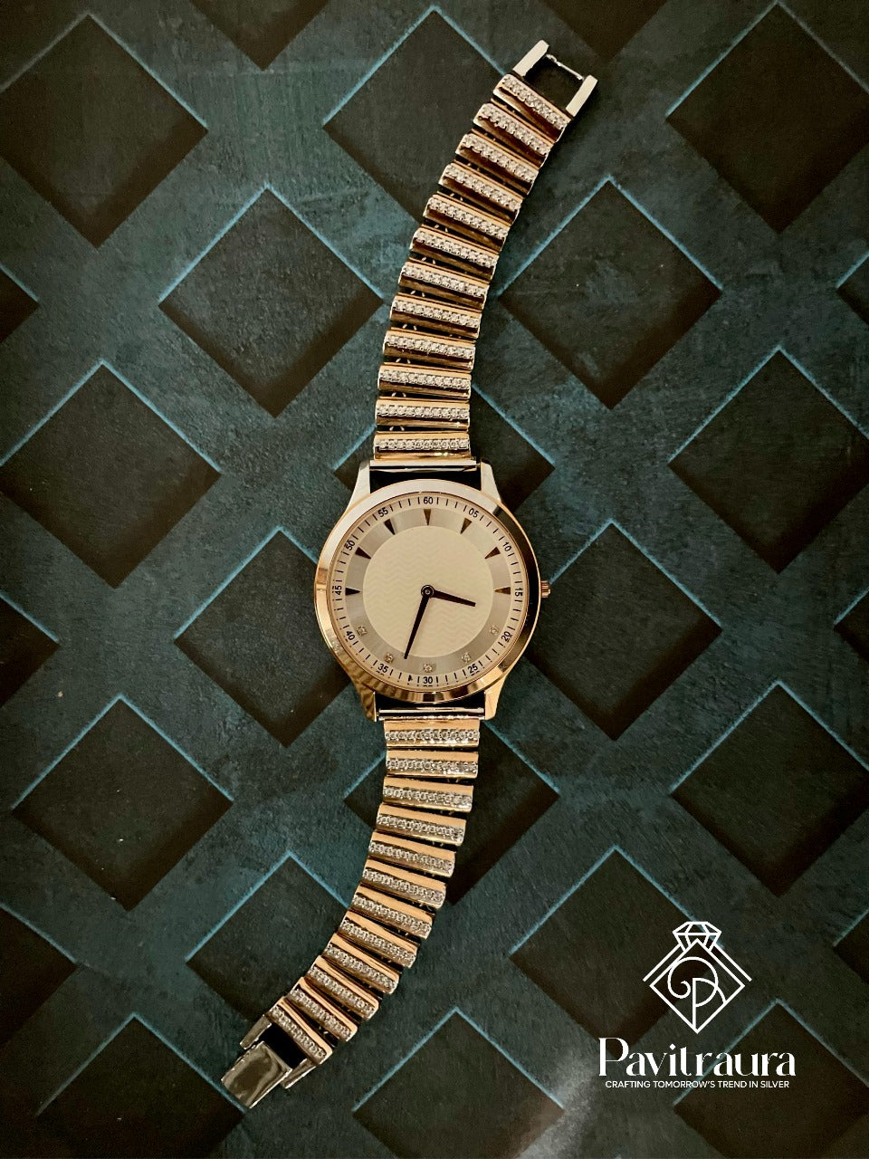 Rosegold Radiance Watch with Stone-Studded Strap