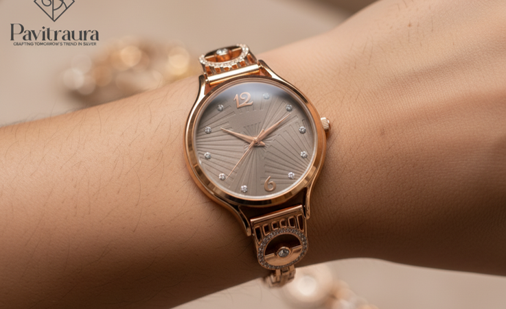 SILVER LADIES WATCH ROSE GOLD1