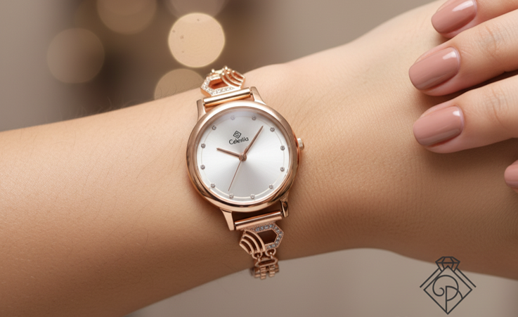SILVER LADIES WATCH ROSE GOLD2