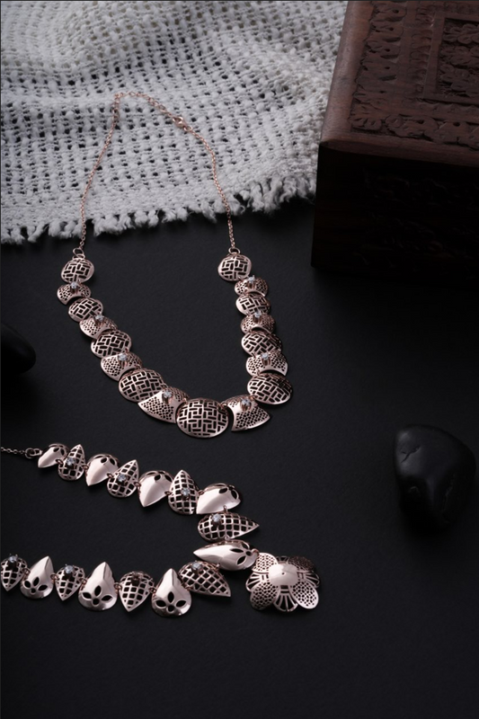 Dual Design Rose Gold Silver Necklace Set