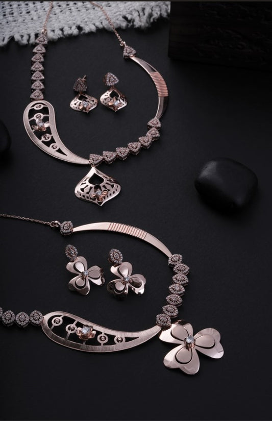 Dual Design Rose Gold Silver Necklace Set 2